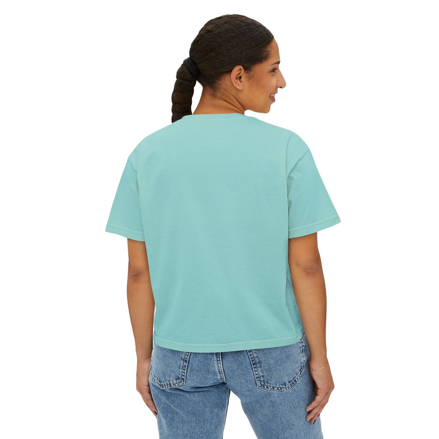 Playful Women's Boxy Tee - 'Yeet the Feet!!' Football Graphic T-Shirt