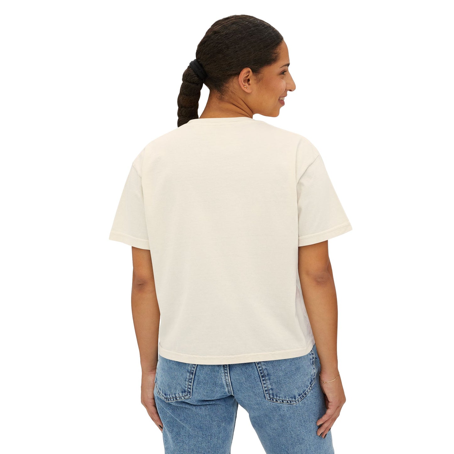 Playful Women's Boxy Tee - 'Yeet the Feet!!' Football Graphic T-Shirt