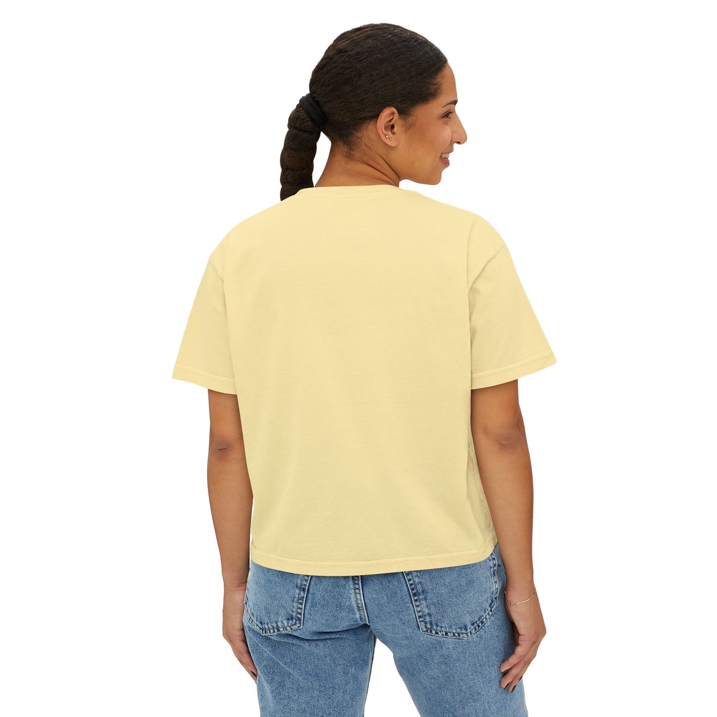 Playful Women's Boxy Tee - 'Yeet the Feet!!' Football Graphic T-Shirt
