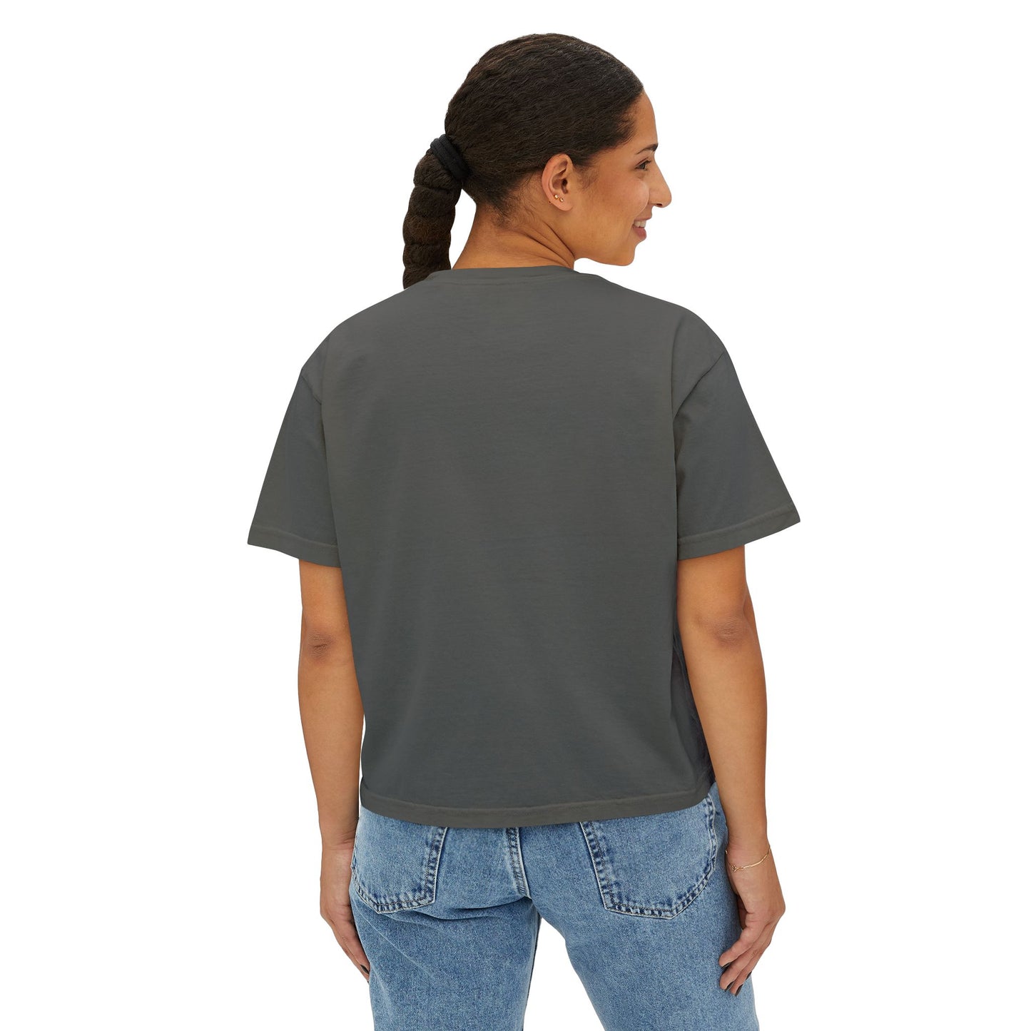 Playful Women's Boxy Tee - 'Yeet the Feet!!' Football Graphic T-Shirt